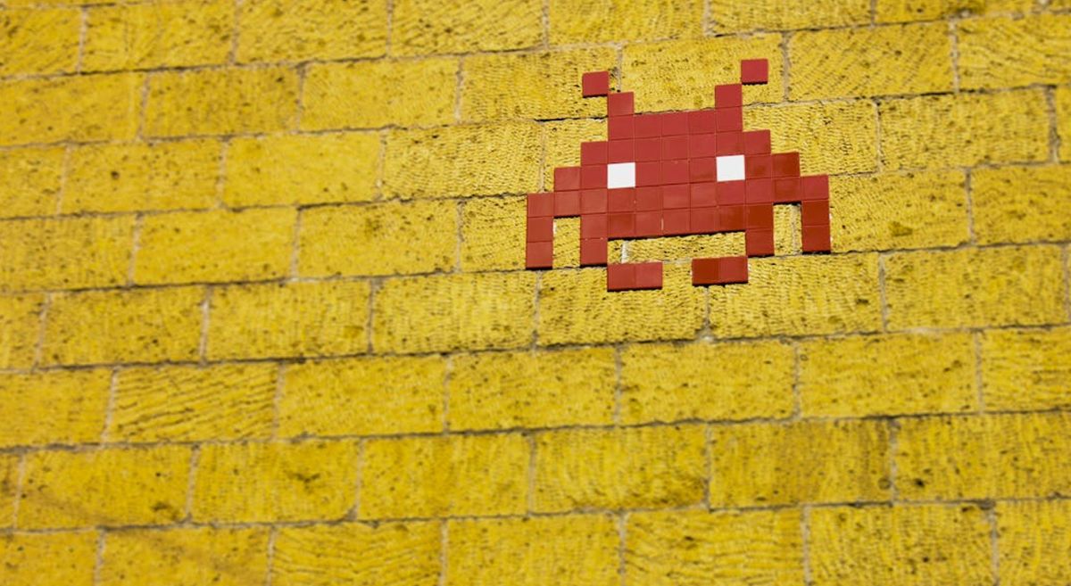 Picture of videogame character on a wall